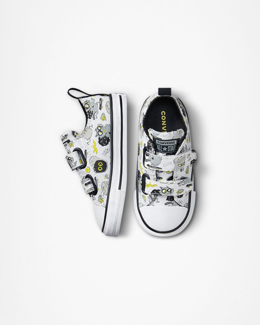 Boys' Converse Chuck Taylor All Star Easy-On Raccoons Low Top Shoes White / Black / Grey | AU 8C6E1M